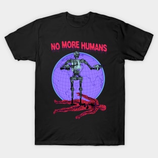 No More Humans Retro Sci Fi Robot Alien Futurism Cartoon T-Shirt